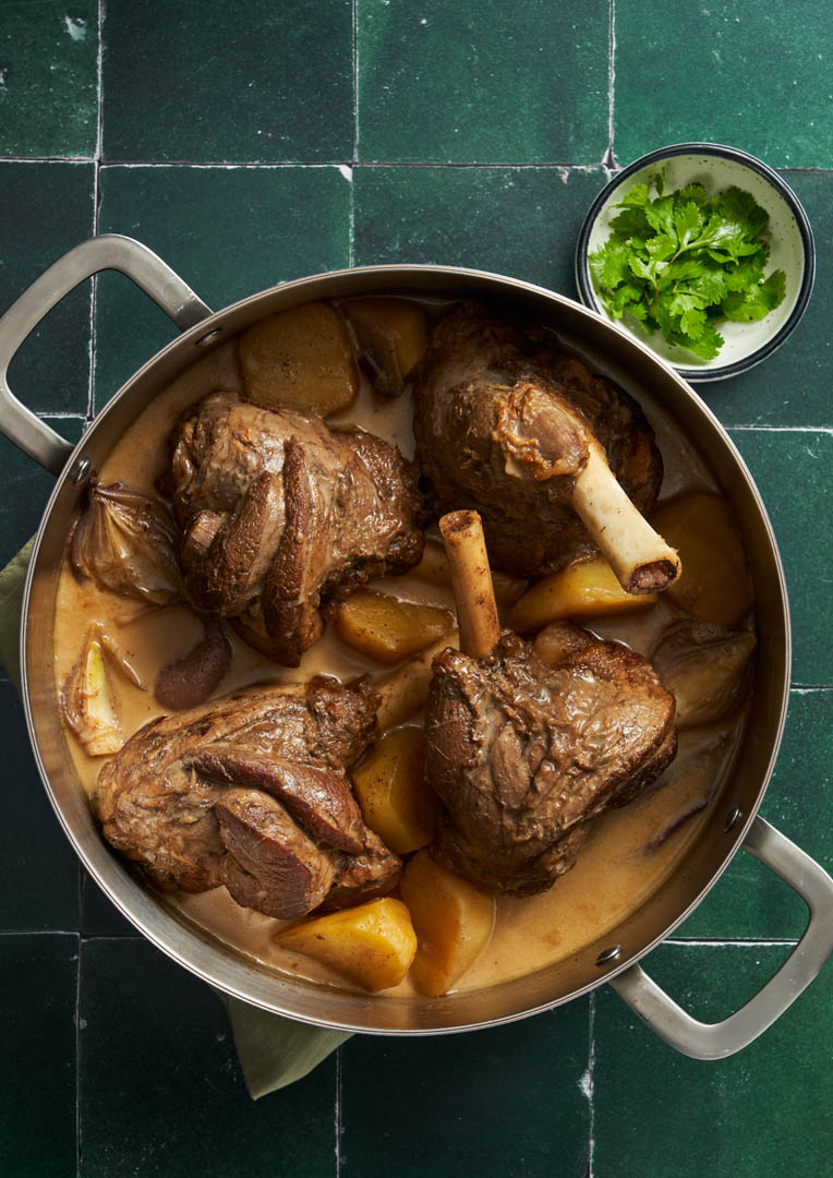 Slow-roasted Massaman Lamb Shanks with coconut curry sauce